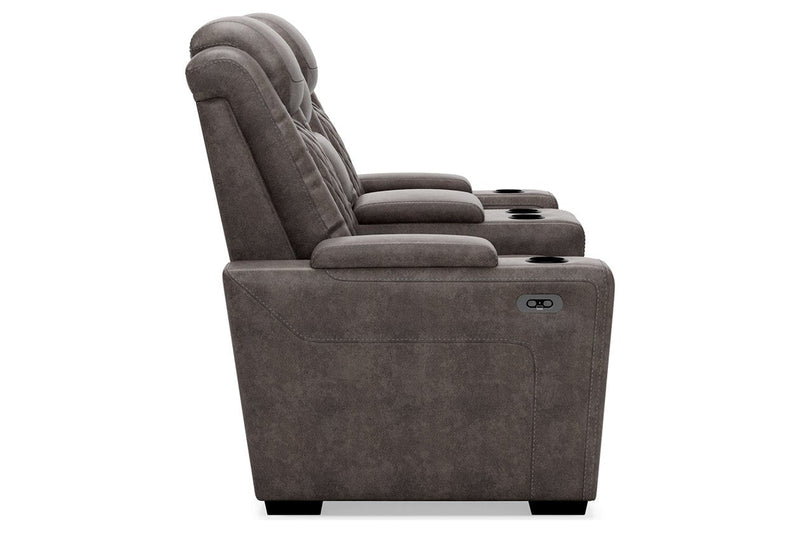 HyllMont Gray Power Reclining Loveseat with Console - Gate FurniturePower Reclining Loveseat