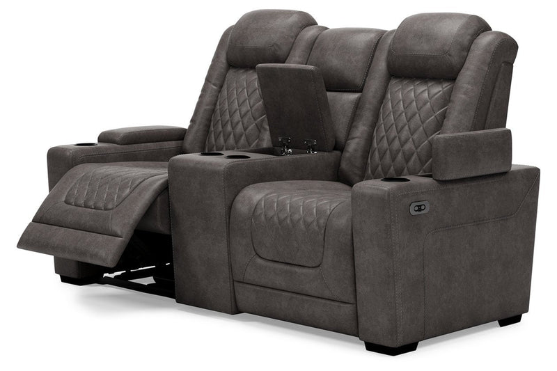 HyllMont Gray Power Reclining Loveseat with Console - Gate FurniturePower Reclining Loveseat