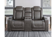 HyllMont Gray Power Reclining Loveseat with Console - Gate FurniturePower Reclining Loveseat