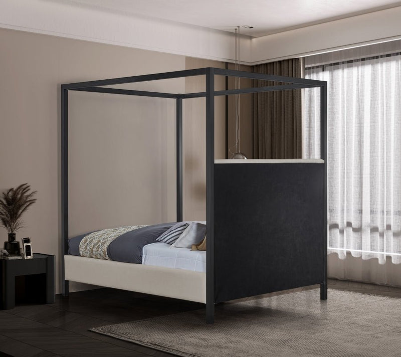 James Linen Textured Fabric King Bed Beige - Gate FurnitureKing Bed