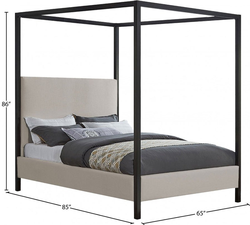 James Linen Textured Fabric Queen Bed Beige - Gate FurnitureQueen Bed