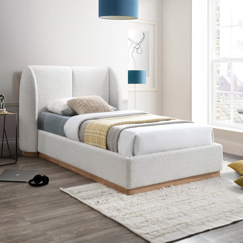 Jardin Boucle Fabric Twin Bed (3 Boxes) Cream - Gate FurnitureTwin Bed