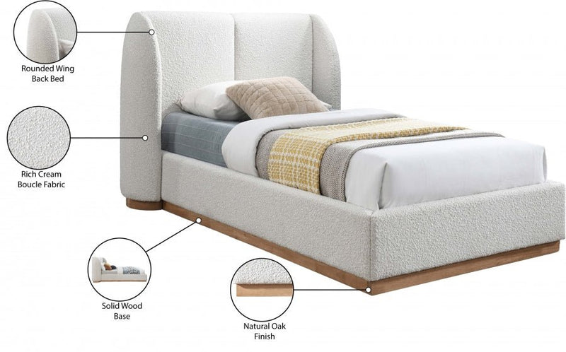 Jardin Boucle Fabric Twin Bed (3 Boxes) Cream - Gate FurnitureTwin Bed