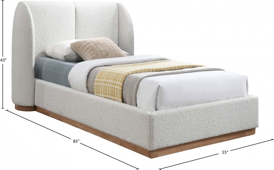 Jardin Boucle Fabric Twin Bed (3 Boxes) Cream - Gate FurnitureTwin Bed