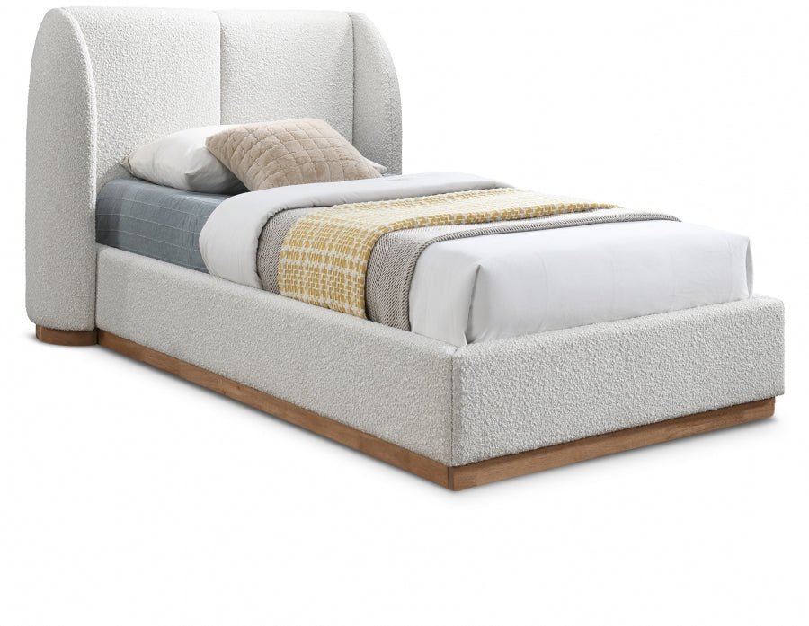 Jardin Boucle Fabric Twin Bed (3 Boxes) Cream - Gate FurnitureTwin Bed