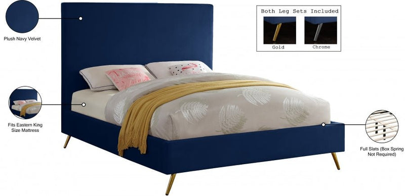 Jasmine Velvet King Bed Blue - Gate FurnitureKing Bed