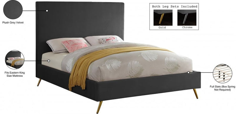 Jasmine Velvet King Bed Grey - Gate FurnitureKing Bed