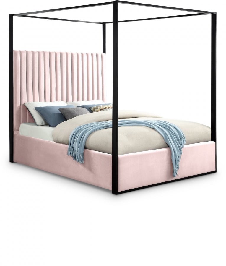Jax Velvet Queen Bed Pink - Gate FurnitureQueen Bed