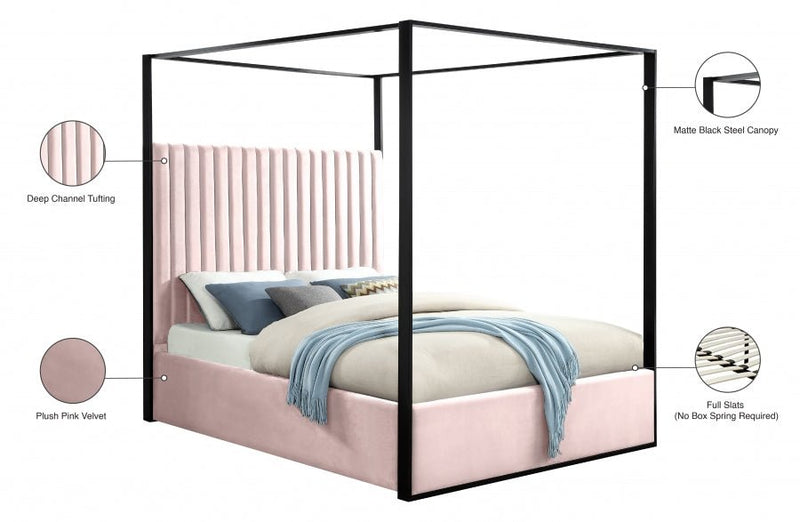 Jax Velvet Queen Bed Pink - Gate FurnitureQueen Bed