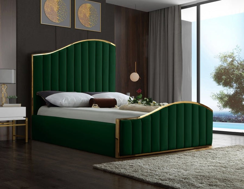 Jolie Velvet King Bed (3 Boxes) Green - Gate FurnitureKing Bed