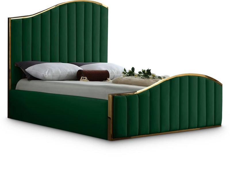 Jolie Velvet King Bed (3 Boxes) Green - Gate FurnitureKing Bed