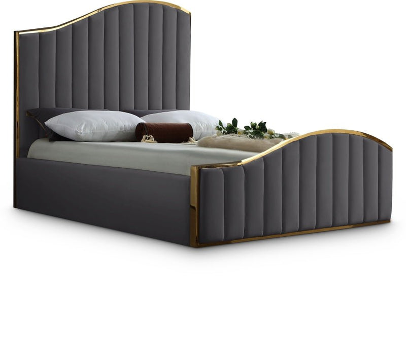Jolie Velvet King Bed (3 Boxes) Grey - Gate FurnitureKing Bed