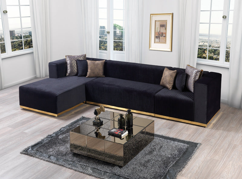 Juliana Black Velvet 4 - Piece Sectional - Gate FurnitureSectional