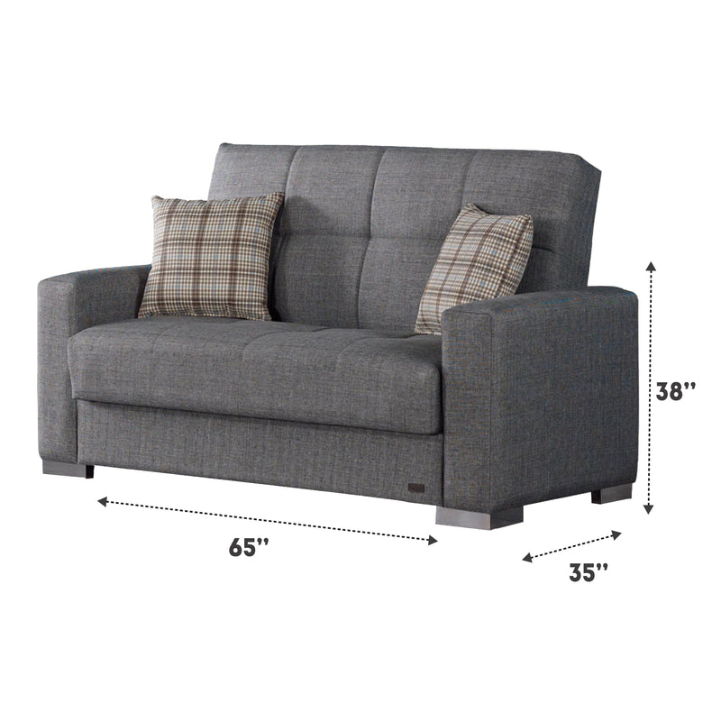 Kansas 65 in. Convertible Sleeper Loveseat in Grey with Storage - Gate FurnitureLoveseat