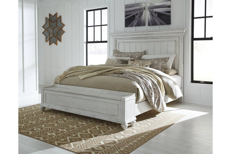 Kanwyn Whitewash King Panel Bed with Storage Bench - Gate FurnitureKing Bed