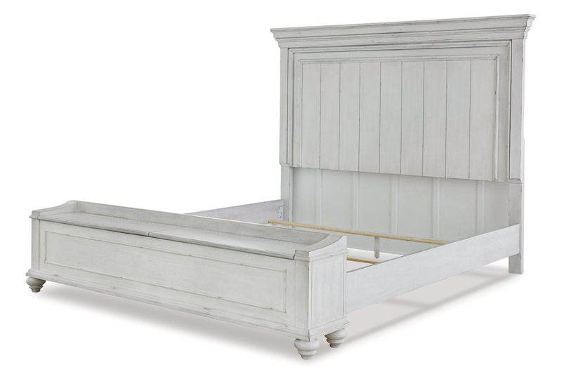 Kanwyn Whitewash King Panel Bed with Storage Bench - Gate FurnitureKing Bed