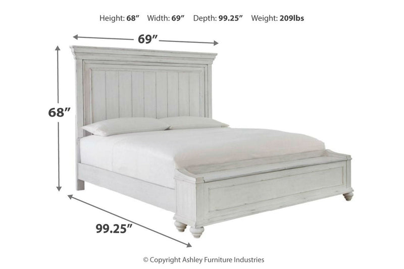 Kanwyn Whitewash Queen Panel Bed with Storage Bench - Gate FurnitureQueen Bed