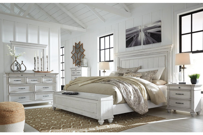 Kanwyn Whitewash Queen Panel Bed with Storage Bench - Gate FurnitureQueen Bed
