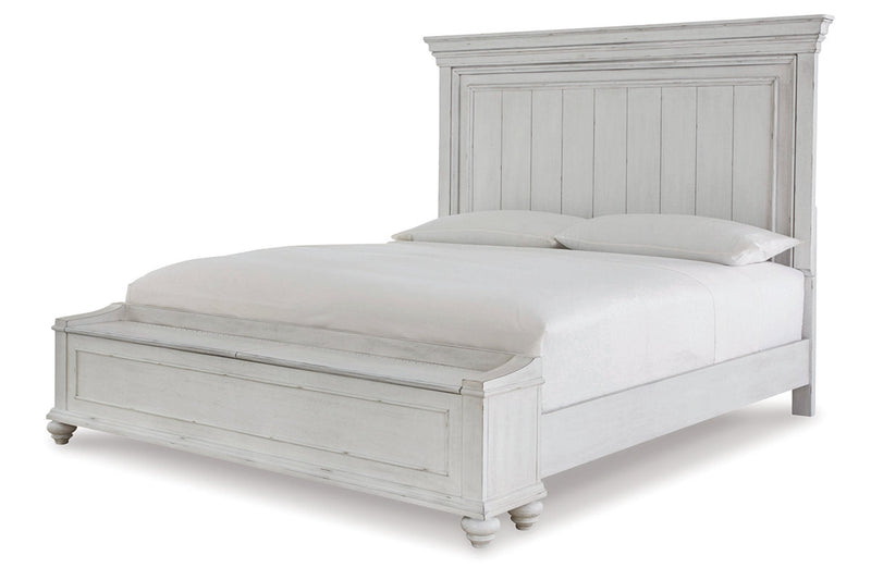 Kanwyn Whitewash Queen Panel Bed with Storage Bench - Gate FurnitureQueen Bed