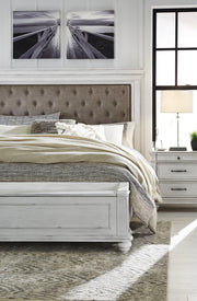 Kanwyn Whitewash Queen Upholstered Panel Bed - Gate FurnitureQueen Bed