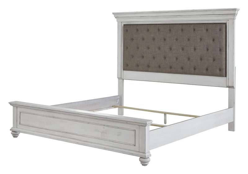 Kanwyn Whitewash Queen Upholstered Panel Bed - Gate FurnitureQueen Bed