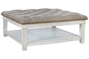 Kanwyn Whitewash Upholstered Ottoman Coffee Table - Gate FurnitureCoffee Table