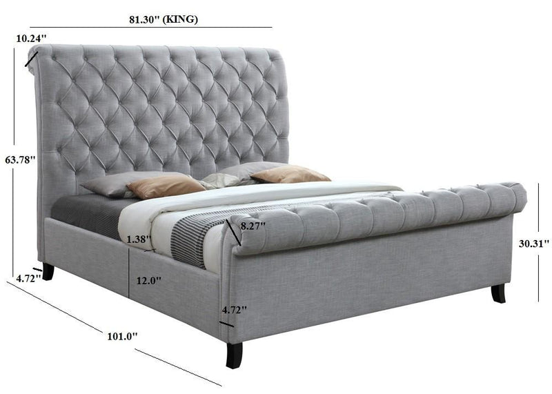 Kate Gray Upholstered King Sleigh Platform Bed - Gate FurnitureKing Bed