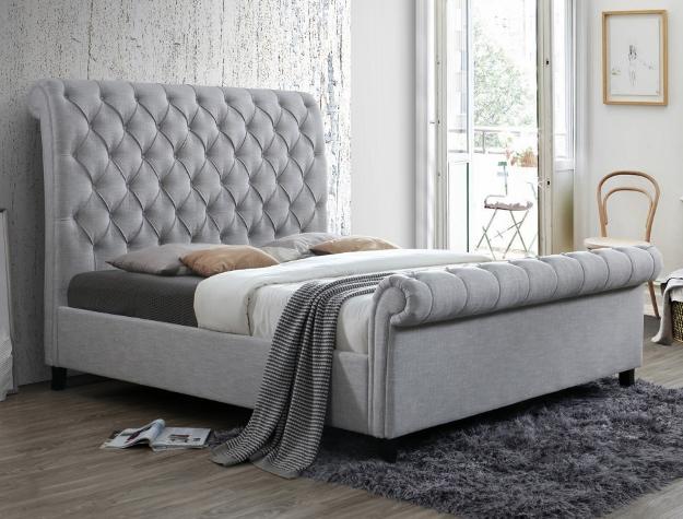 Kate Gray Upholstered Queen Sleigh Platform Bed - Gate Furniture