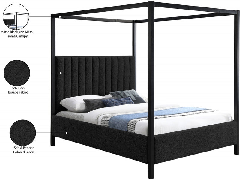 Kelly Boucle Fabric Queen Bed (3 Boxes) Black - Gate FurnitureQueen Bed