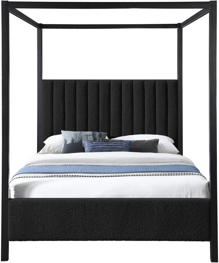 Kelly Boucle Fabric Queen Bed (3 Boxes) Black - Gate FurnitureQueen Bed