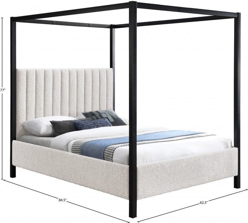 Kelly Boucle Fabric Queen Bed (3 Boxes) Cream - Gate FurnitureQueen Bed