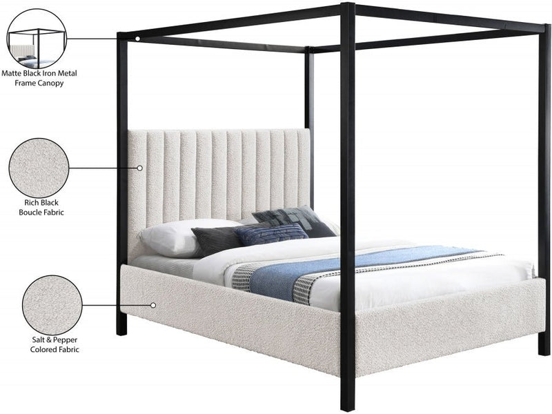 Kelly Boucle Fabric Queen Bed (3 Boxes) Cream - Gate FurnitureQueen Bed