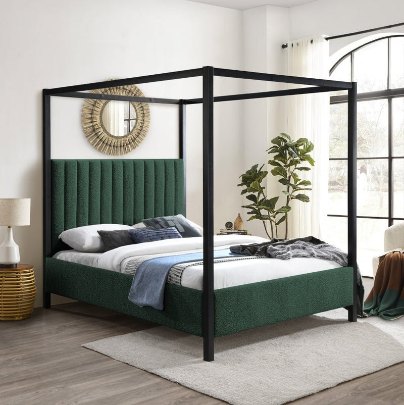 Kelly Boucle Fabric Queen Bed (3 Boxes) Green - Gate FurnitureQueen Bed