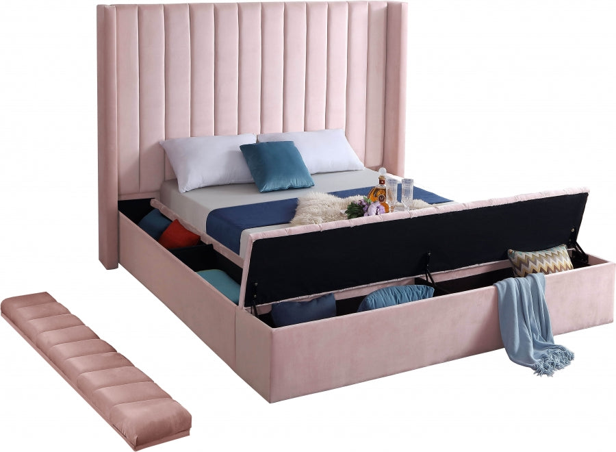 Kiki Velvet King Bed (3 Boxes) Pink - KikiPink-K