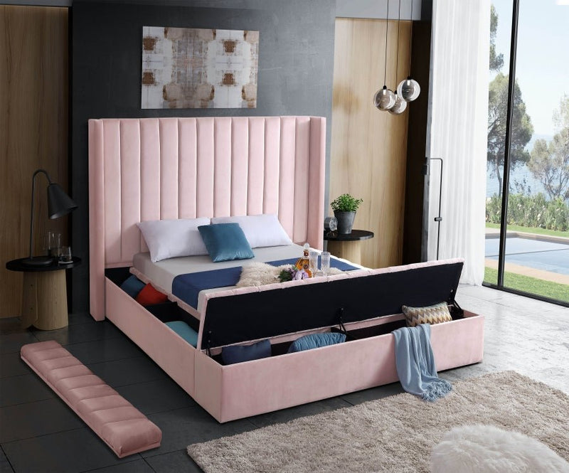 Kiki Velvet King Bed (3 Boxes) Pink - Gate FurnitureKing Bed