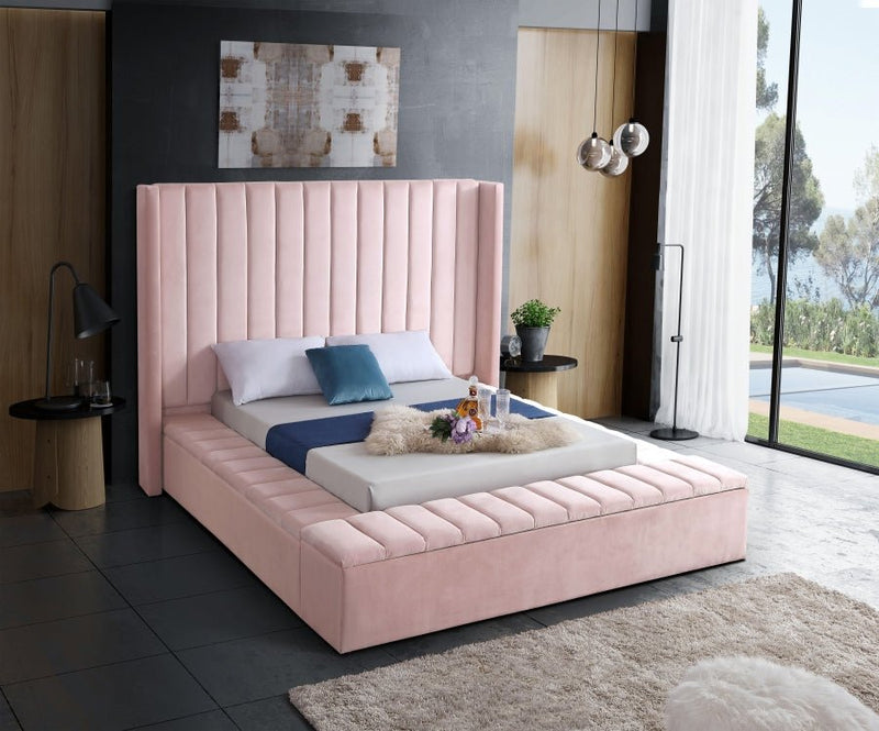 Kiki Velvet King Bed (3 Boxes) Pink - Gate FurnitureKing Bed