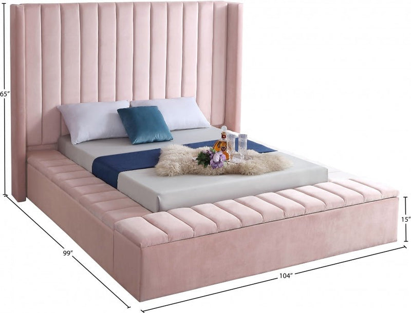 Kiki Velvet King Bed (3 Boxes) Pink - Gate FurnitureKing Bed