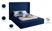 Kiki Velvet Queen Bed (3 Boxes) Blue - Gate FurnitureQueen Bed