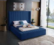 Kiki Velvet Queen Bed (3 Boxes) Blue - Gate FurnitureQueen Bed