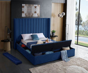 Kiki Velvet Queen Bed (3 Boxes) Blue - Gate FurnitureQueen Bed