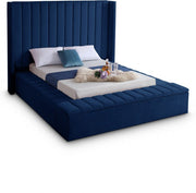 Kiki Velvet Queen Bed (3 Boxes) Blue - Gate FurnitureQueen Bed
