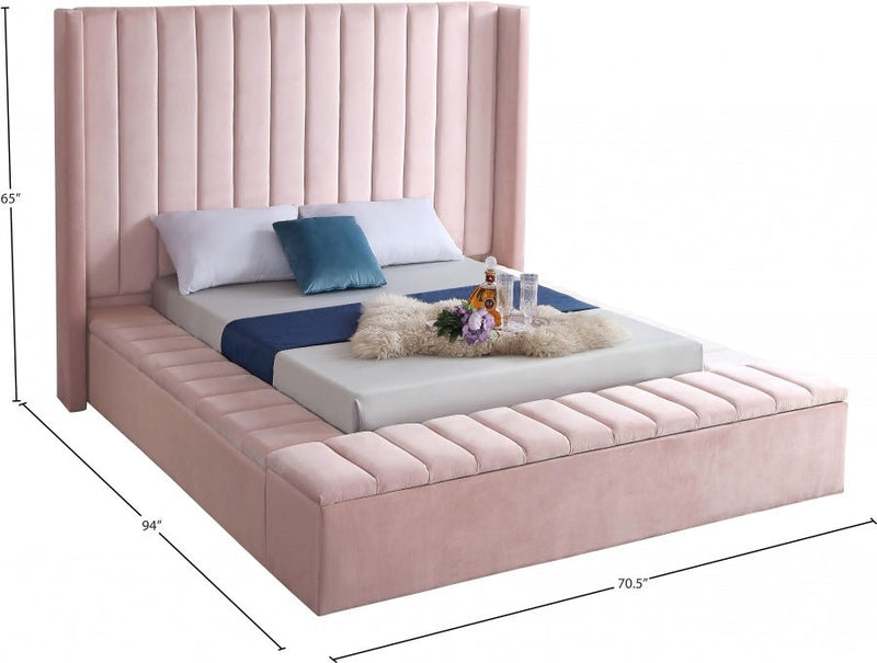 Kiki Velvet Queen Bed (3 Boxes) Pink - Gate FurnitureQueen Bed