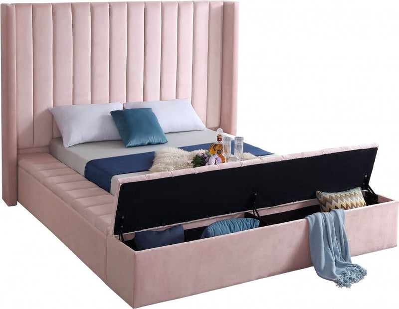 Kiki Velvet Queen Bed (3 Boxes) Pink - Gate FurnitureQueen Bed