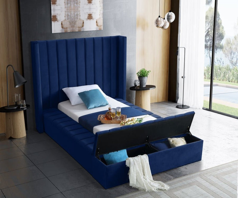 Kiki Velvet Twin Bed (3 Boxes) Blue - Gate FurnitureTwin Bed