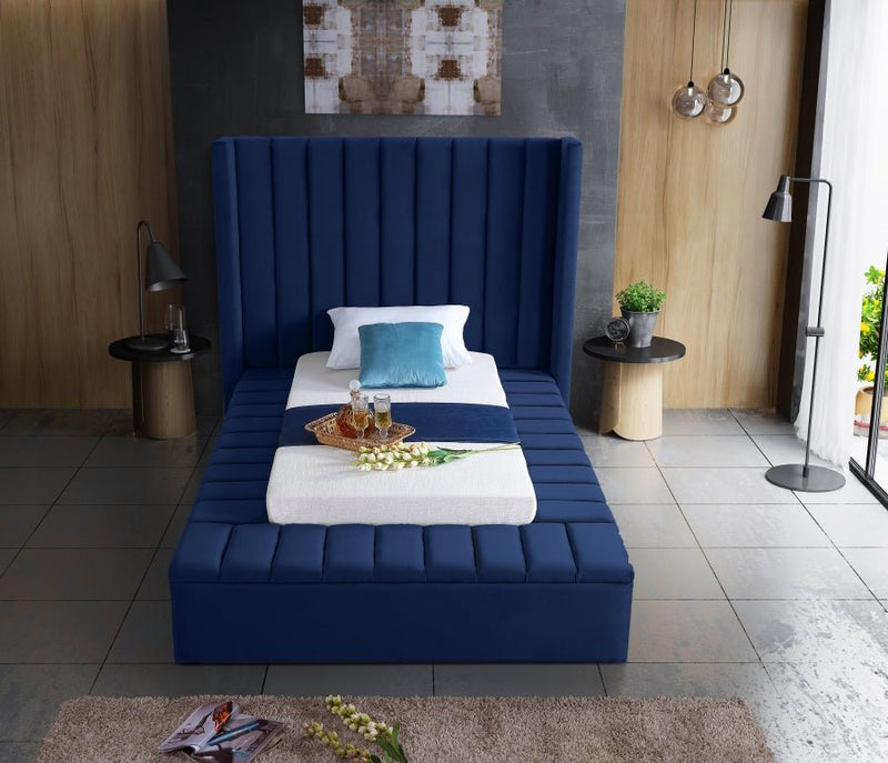 Kiki Velvet Twin Bed (3 Boxes) Blue - Gate FurnitureTwin Bed