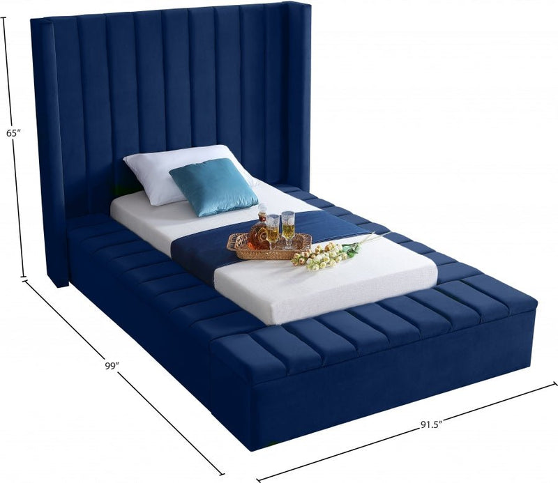 Kiki Velvet Twin Bed (3 Boxes) Blue - Gate FurnitureTwin Bed