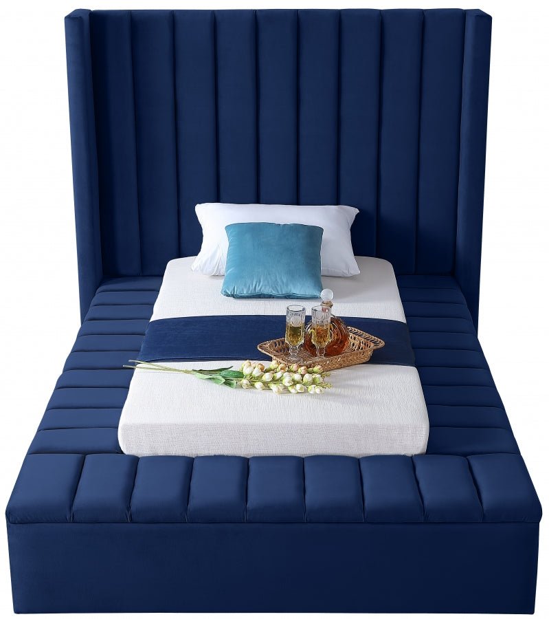 Kiki Velvet Twin Bed (3 Boxes) Blue - Gate FurnitureTwin Bed
