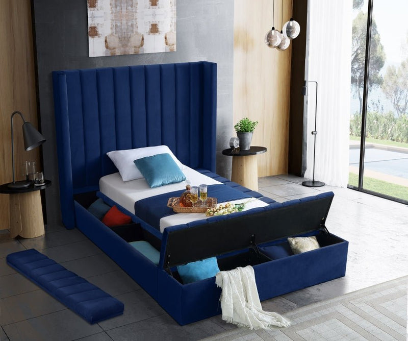 Kiki Velvet Twin Bed (3 Boxes) Blue - Gate FurnitureTwin Bed