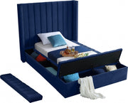 Kiki Velvet Twin Bed (3 Boxes) Blue - Gate FurnitureTwin Bed