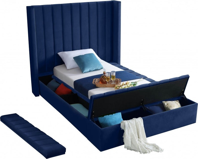 Kiki Velvet Twin Bed (3 Boxes) Blue - Gate FurnitureTwin Bed